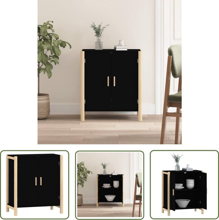 The Living Store Dressoir 62x38x70 cm bewerkt hout zwart Dressoir Zwarte Dressoirs Vintage Dressoir Landelijke Dressoir Salontafel