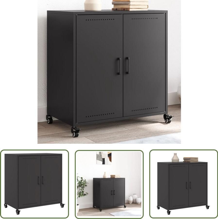 The Living Store Dressoir 68 5x39x72 cm staal zwart Dressoir Zwarte Kleur Metalen Dressoir Staaldressoir Modern Dressoir