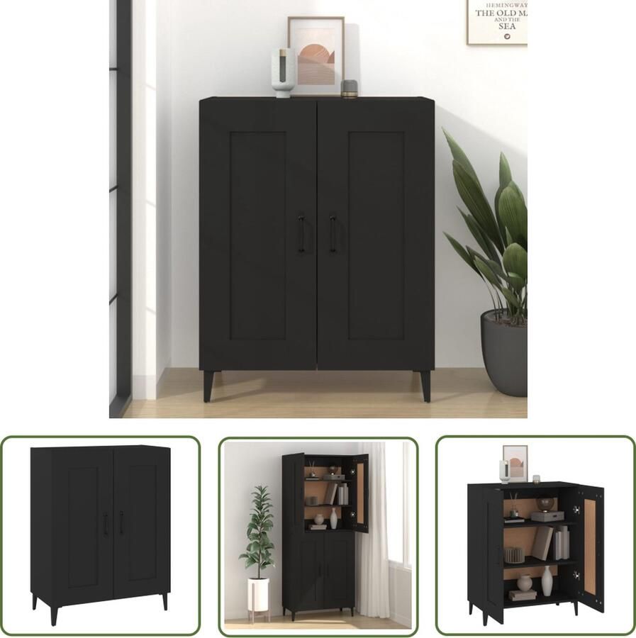 The Living Store Dressoir 69 5x34x90 cm bewerkt hout zwart Dressoir Zwarte Kast Houten Dressoir Tv Stand Salontafel