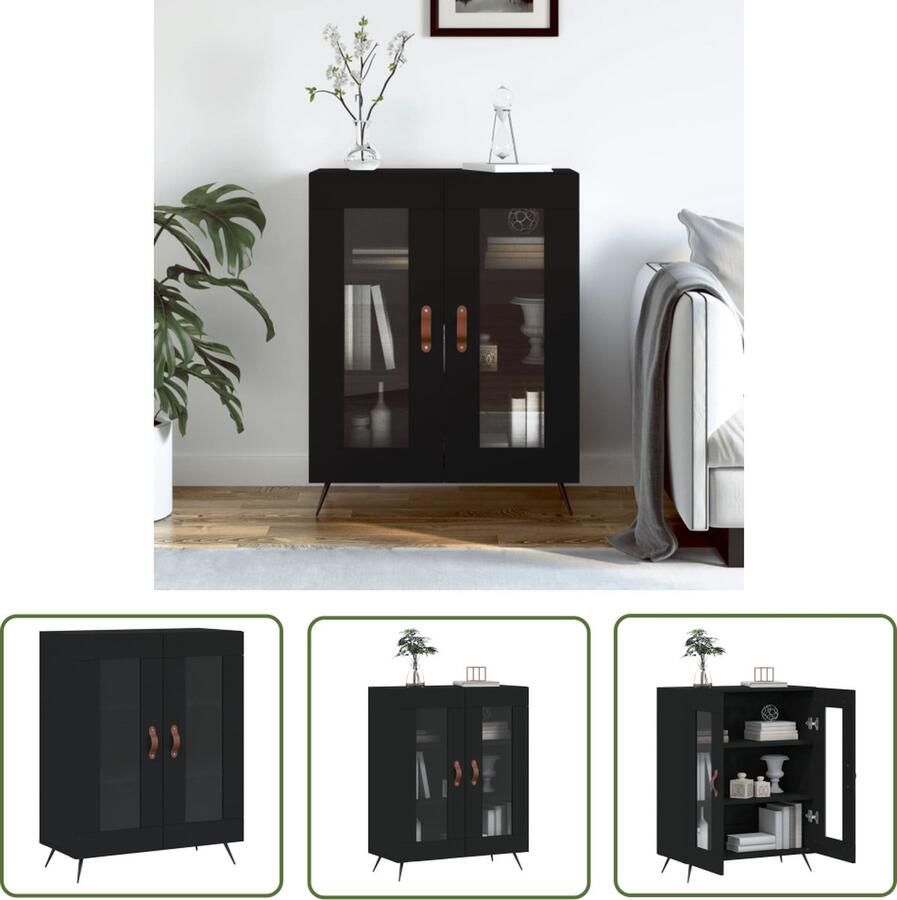 The Living Store Dressoir 69 5x34x90 cm bewerkt hout zwart Dressoir Klassiek Dressoir Houten Dressoir Zwarte Dressoir Opbergkast