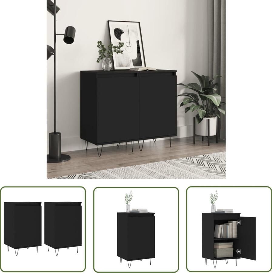 VidaXL Dressoirs 2 st 40x35x70 cm bewerkt hout zwart Dressoirs Zwarte Dressoirs Houten Dressoirs Vintage Dressoirs Salontafel