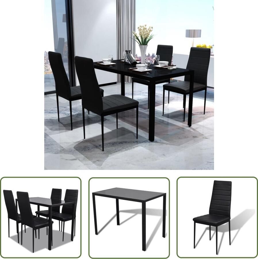 The Living Store Eetkamerset Gehard Glas 105 x 60 x 74 cm Zwart Eetkamerset Zwarte Eetkamerstoel Eettafel Dining Set Salontafel