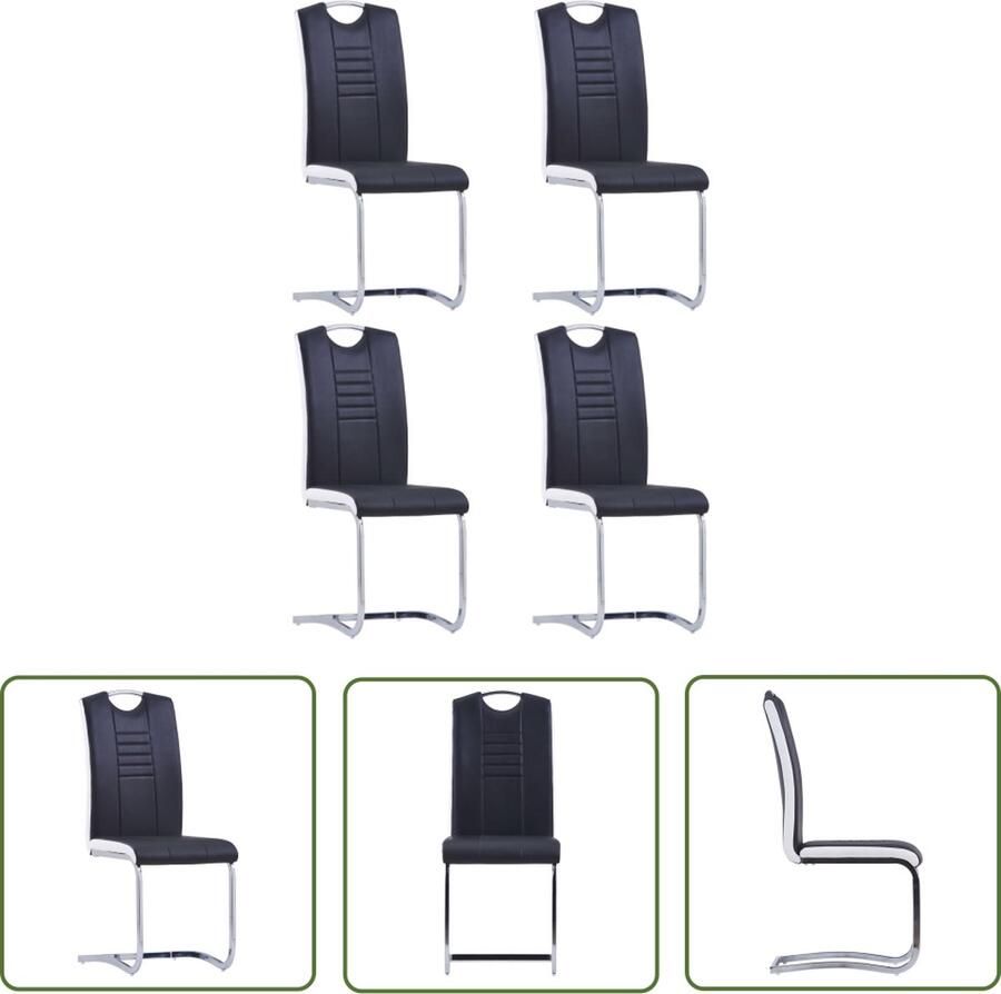 The Living Store Eetkamerstoelenset Zwart 42 x 52 x 100 cm Verchroomd stalen frame Eetkamerstoelen Zwarte Eetkamerstoelen Kunstleder Eetkamerstoelen Moderne Eetkamerstoelen Cantilever Stoelen