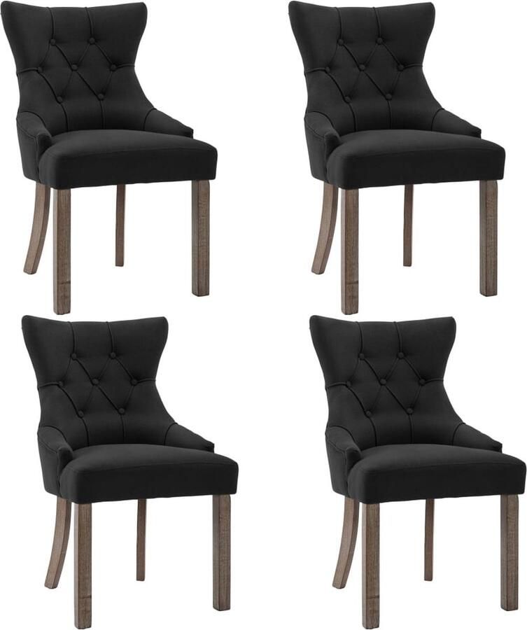 The Living Store Eetkamerstoelen zwart stof 53 x 65 x 91 cm knopontwerp Eetkamerstoelen Zwarte Eetkamerstoelen Design Eetkamerstoelen Knoop Ontwerpen Stoelen Stof Eetkamerstoelen