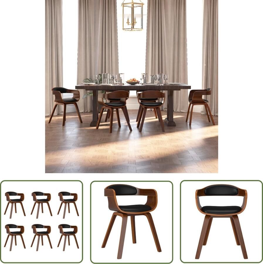 VidaXL Zwarte Eetkamerstoelen 6 st gebogen hout en kunstleer zwart Houten Eetkamerstoelen Kunstleder Eetkamerstoelen Comfortabele Eetkamerstoelen - Foto 2