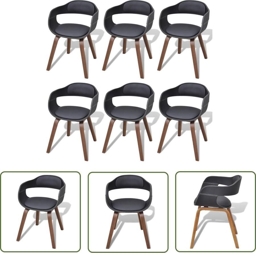 The Living Store Eetkamerstoelen Kunstleer 6 st 49x51x70cm Zwart-walnoothout Eetkamerstoelen Zwarte Eetkamerstoelen Kunstleder Meubels Design Stoelen Comfortabele Stoelen - Foto 2