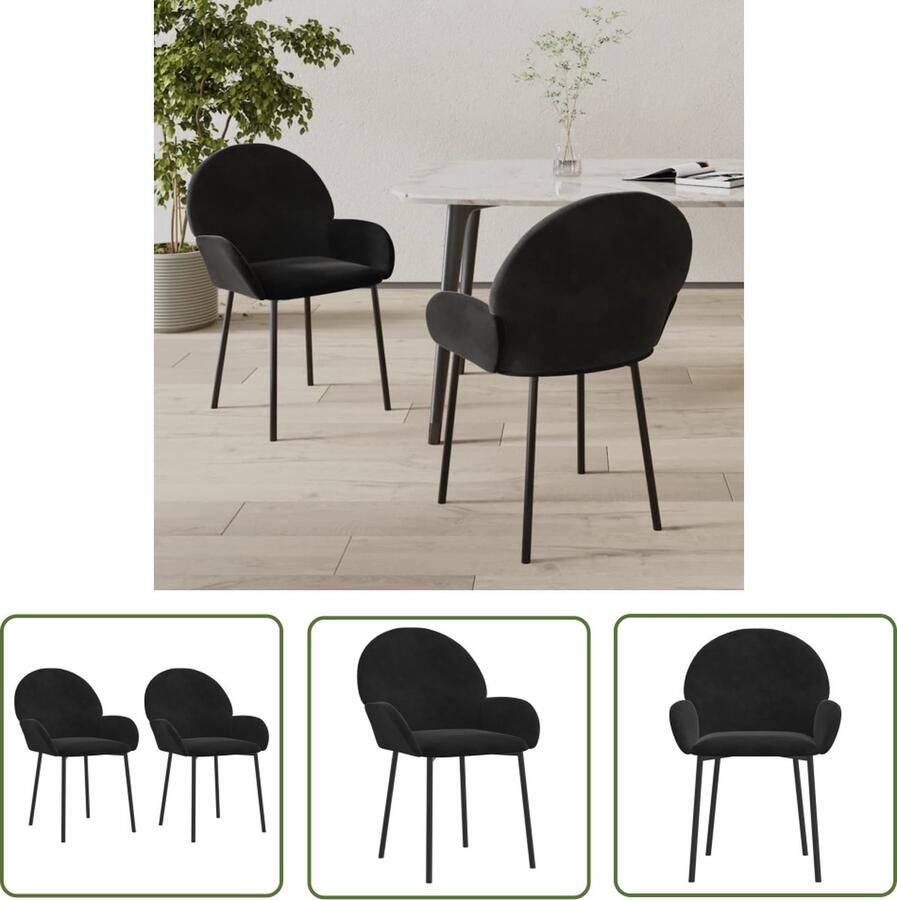 VidaXL Zwarte Eetkamerstoelen Fluweel Stoelen Eetkamerstoelen 2 st fluweel zwart Eetkamerstoelen Velvet Luxe Eetkamerstoelen Comfortabele Eetkamerstoelen - Foto 2
