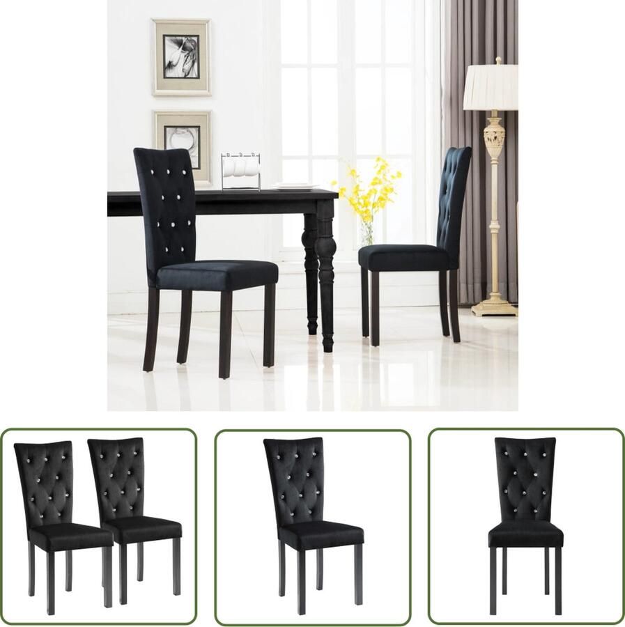 The Living Store Eetkamerstoelen Fluweel Zwarte 43x51x98 cm Massief houten frame Fluwelen Eetkamerstoelen Zwarte Eetkamerstoelen Design Eetkamerstoelen Luxe Eetkamerstoelen Velvet Meubels - Foto 2