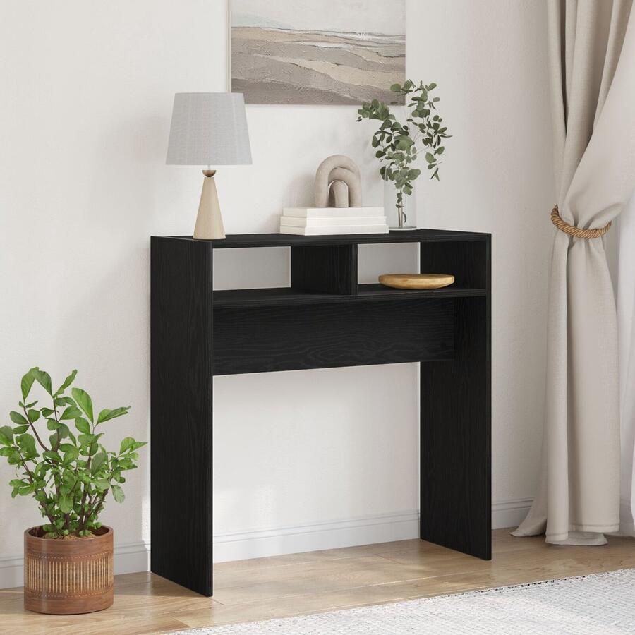 VidaXL Zwarte Eiken Console Tafel 78x30x80 cm Gemaakt van Samengesteld Hout - Foto 2
