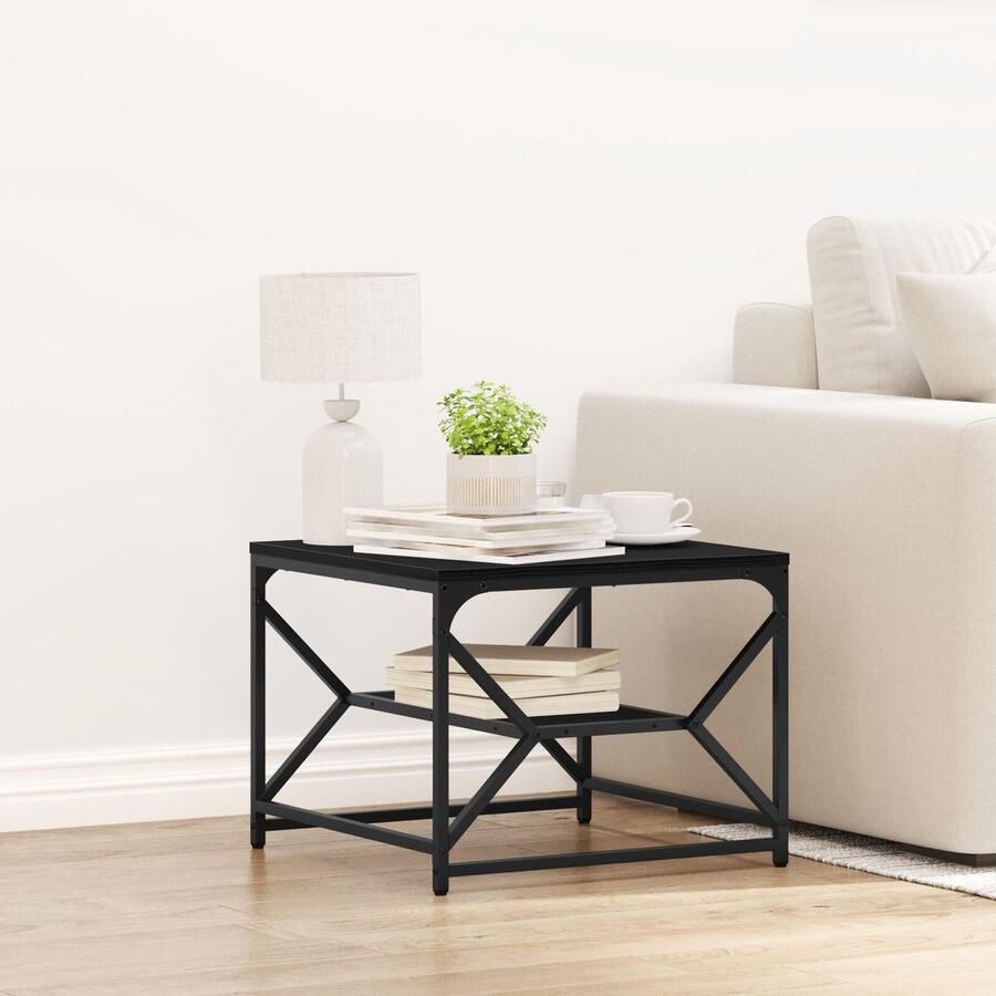 VidaXL Zwart Eiken Koffietafel met Plank 51x50x40 cm Gemaakt van Geëngineerd Hout