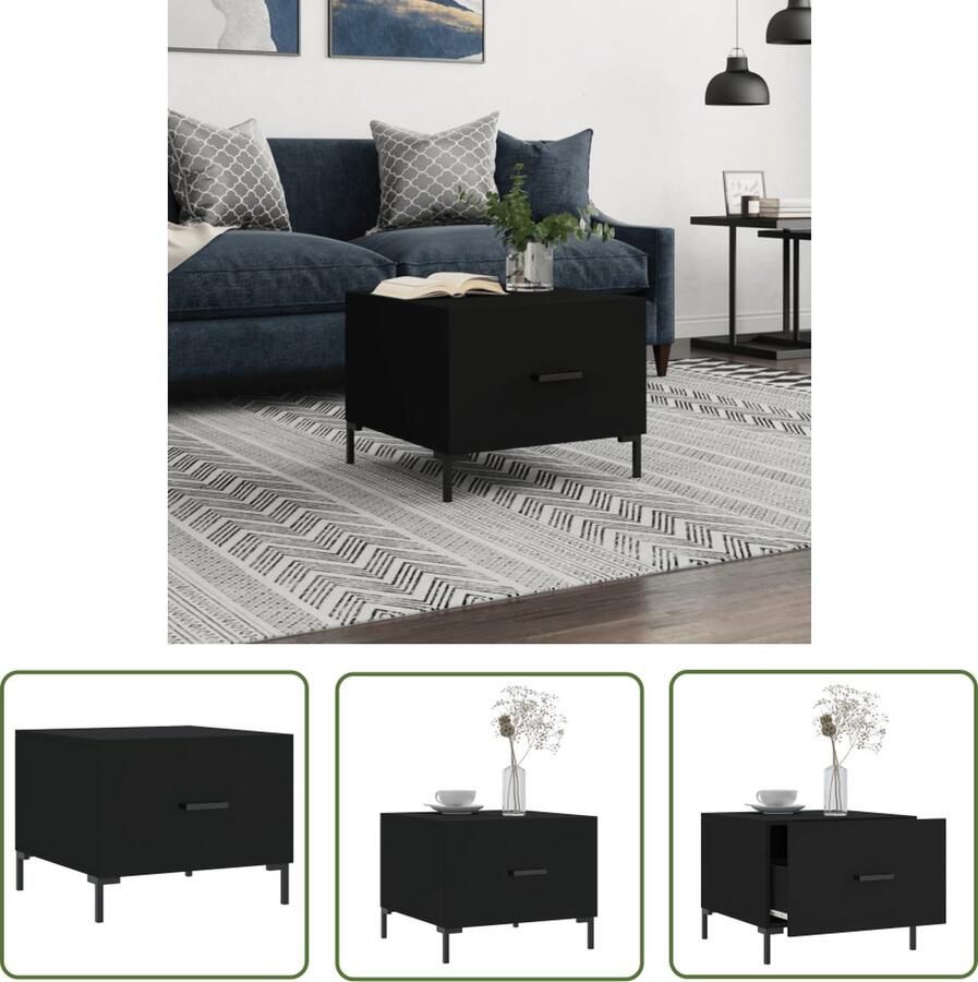 The Living Store Salontafel Zwarte Eikenhouten Bijzettafel Met Lade 50 x 50 x 40 cm Salontafel Zwarte Eikenhouten Tafel Bijzettafel Houten Tafel Salontafeltje