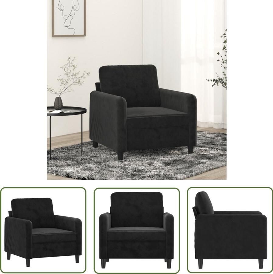 The Living Store Fauteuil 60 cm fluweel zwart Fauteuil Zwarte Fauteuil Fluweelfauteuil Lounge Fauteuil Relaxfauteuil