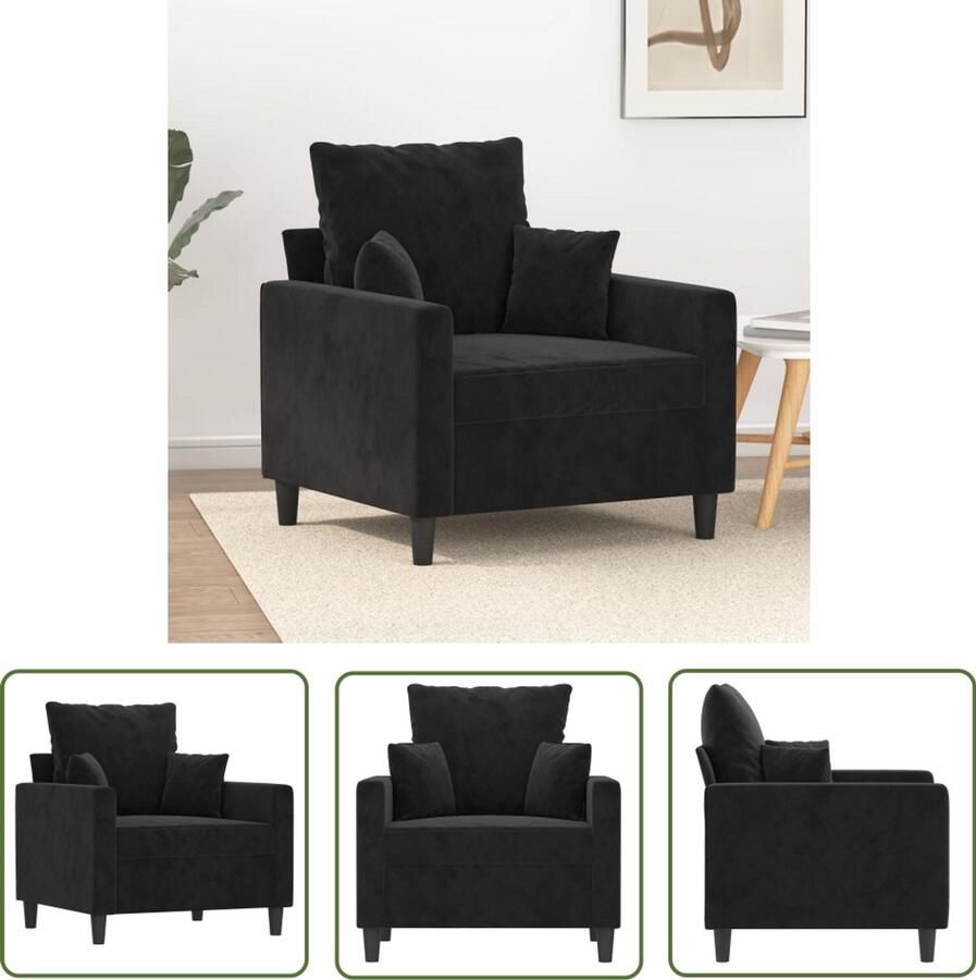 The Living Store Fauteuil 60 cm fluweel zwart Fauteuil Zwarte Fauteuil Velours Fauteuil Comfortabele Fauteuil Moderne Fauteuil