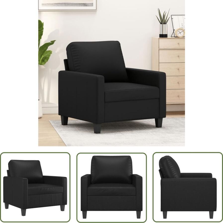 The Living Store Fauteuil 60 cm kunstleer zwart Fauteuil Zwarte Fauteuil Kunstlederen Fauteuil Lounge Stoel Salontafel