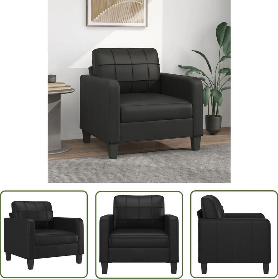 The Living Store Fauteuil 60 cm kunstleer zwart Fauteuil Zwarte Fauteuil Lederlook Fauteuil Lounge Stoel Salontafel