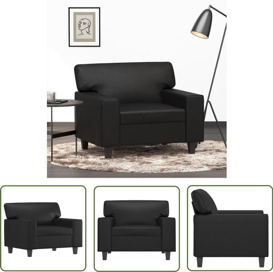 The Living Store Fauteuil 60 cm kunstleer zwart Fauteuil Lounge Stoel Moderne Fauteuil Kunstleder Fauteuil Zwarte Fauteuil
