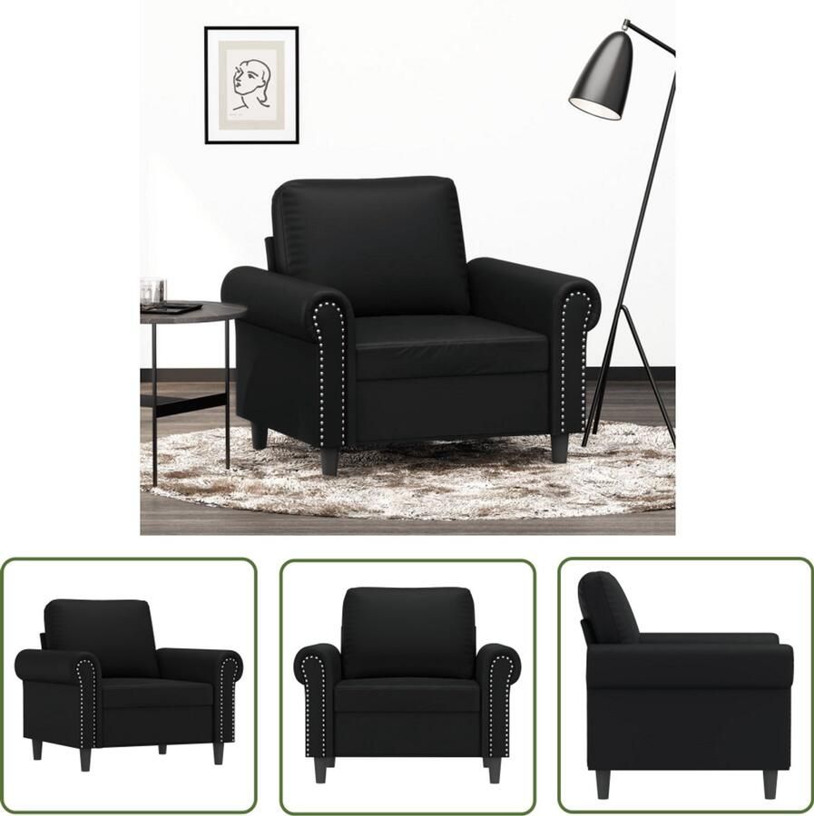 The Living Store Fauteuil 60 cm kunstleer zwart Fauteuil Zwarte Fauteuil Kunstlederen Fauteuil Moderne Fauteuil Lounge Fauteuil