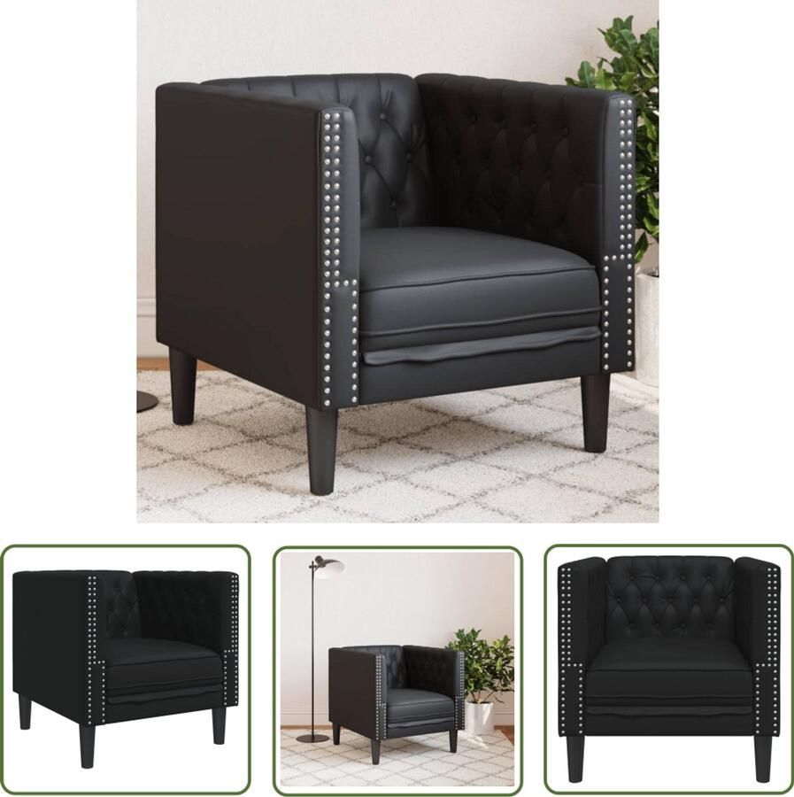 VidaXL Fauteuil Chesterfield-stijl kunstleer zwart Fauteuil Chesterfield Zwarte Fauteuil Lederlook Fauteuil Lounge Stoel Relaxstoel