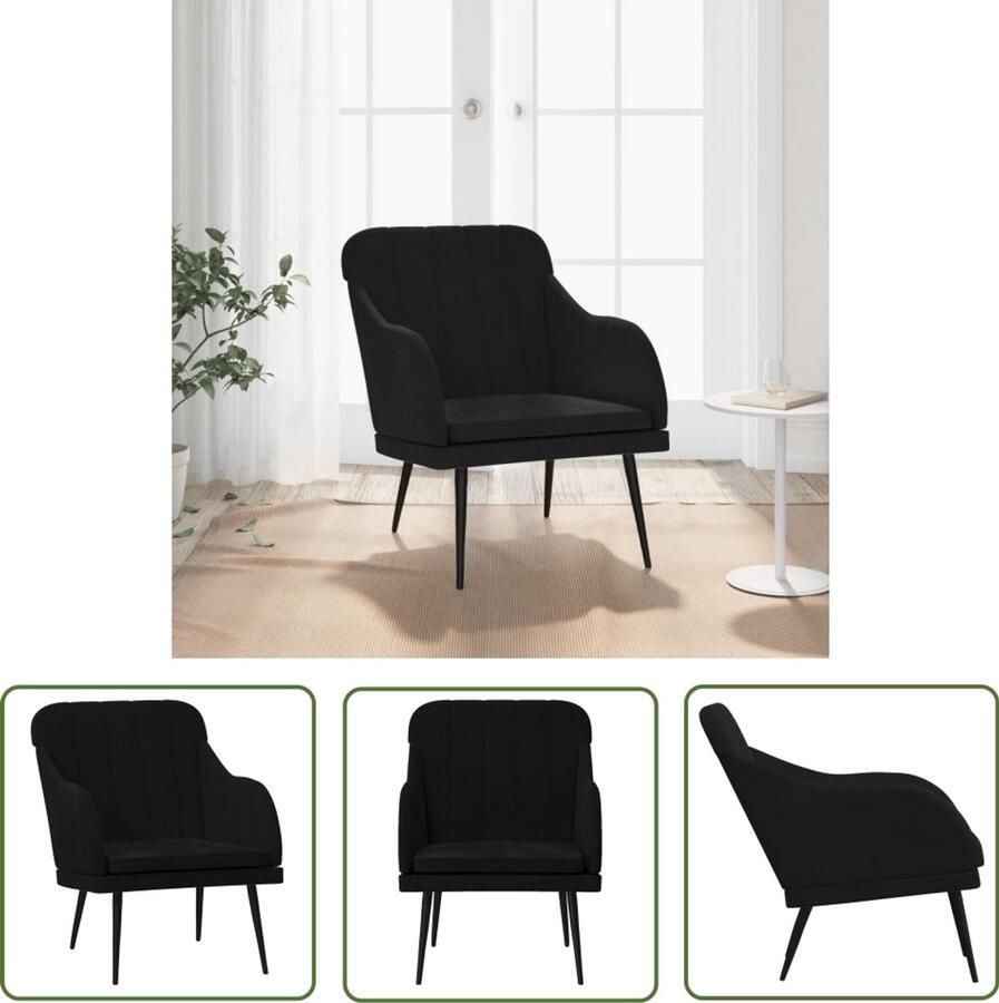VidaXL Fauteuil 63x76x80 cm fluweel zwart Comfortabele Fauteuil Zwarte Fauteuil Fluweelfauteuil Lounge Stoel Salontafel