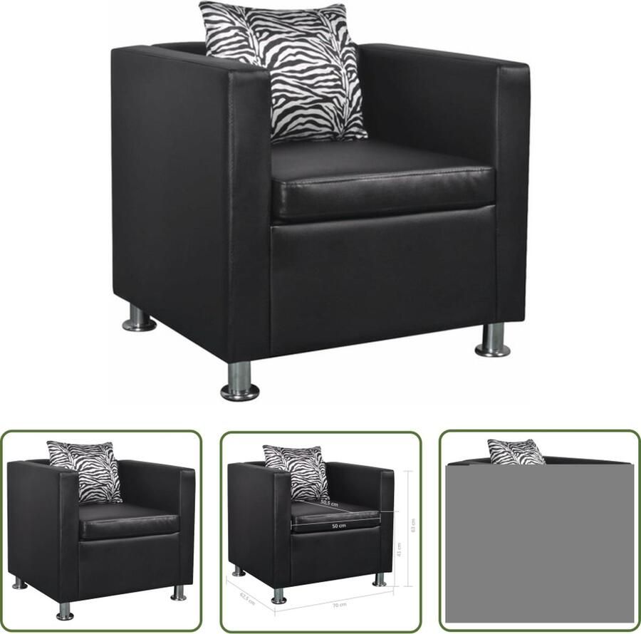 The Living Store Kubus Fauteuil Kunstleer Optimaal zitcomfort Zwart Kubus Fauteuil Zwarte Fauteuil Fauteuils Leer Look Lounge Stoel Eetkamerstoel - Foto 2