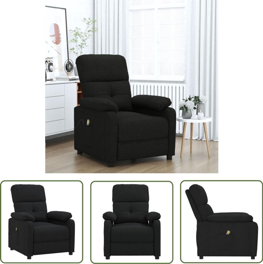 VidaXL Massagestoel stof zwart Massagestoel Zwarte Fauteuil Relaxstoel Wellnessstoeltje Massagebank