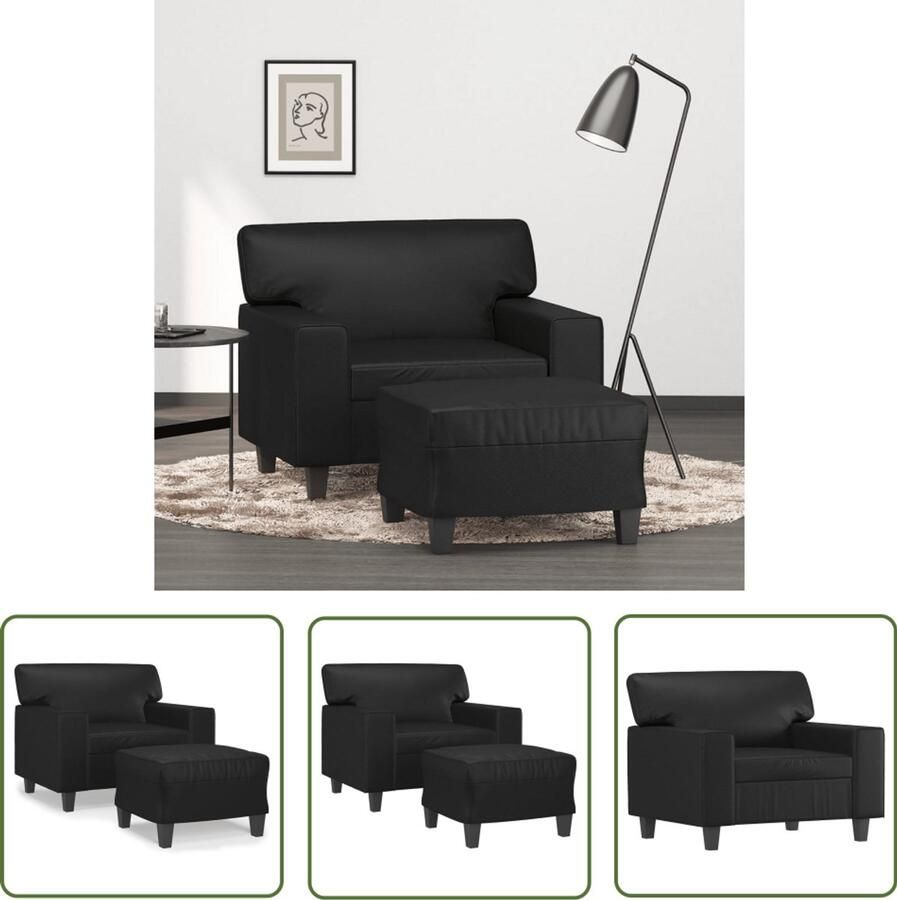 The Living Store Fauteuil met voetenbank 60 cm kunstleer zwart Fauteuil Zwarte Fauteuil Lounge Stoel Relaxfauteuil Voetenbank