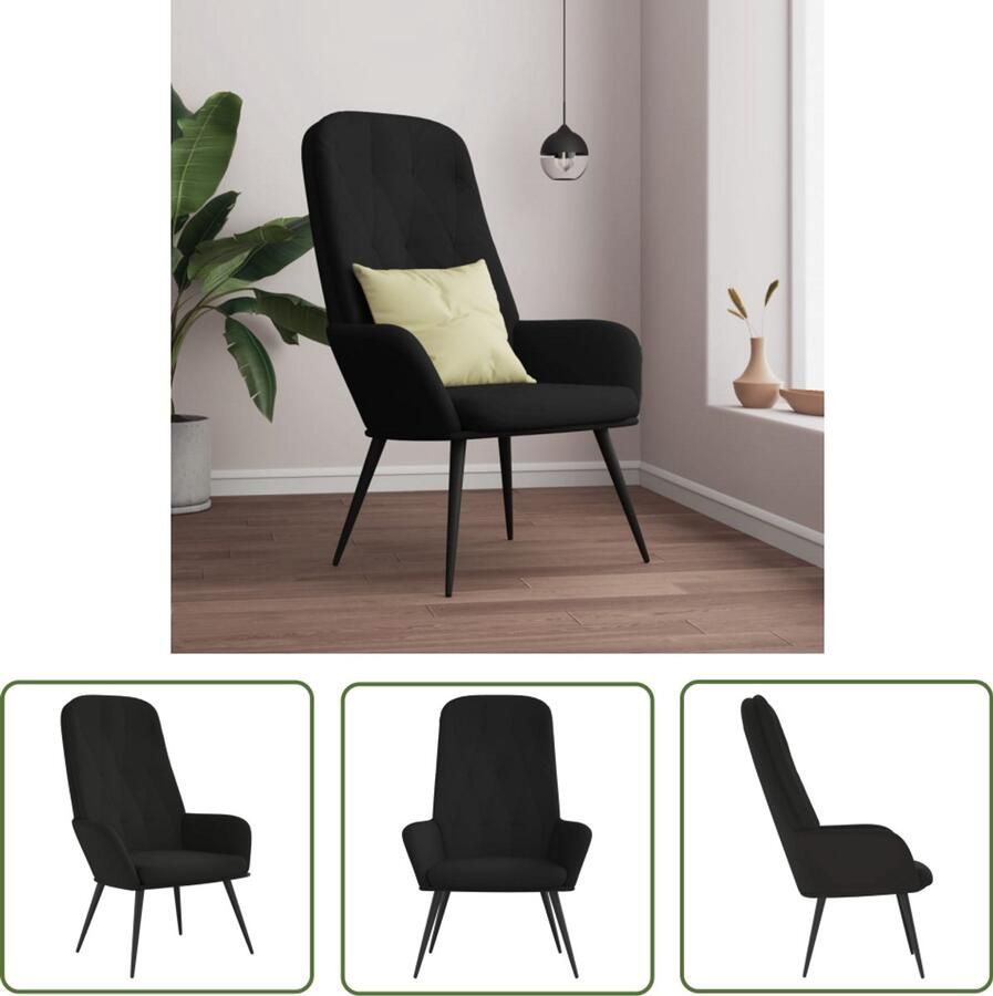 The Living Store Relaxstoel fluweel zwart Relaxfauteuil Zwarte Fauteuil Velours Fauteuil Eetkamerstoel Moderne Stoel