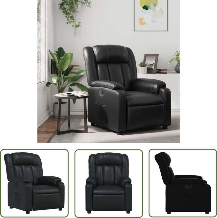 The Living Store Fauteuil verstelbaar kunstleer zwart Verstelbare Fauteuil Zwarte Fauteuil Lounge Fauteuil Fauteuils Kunstlederen Fauteuil
