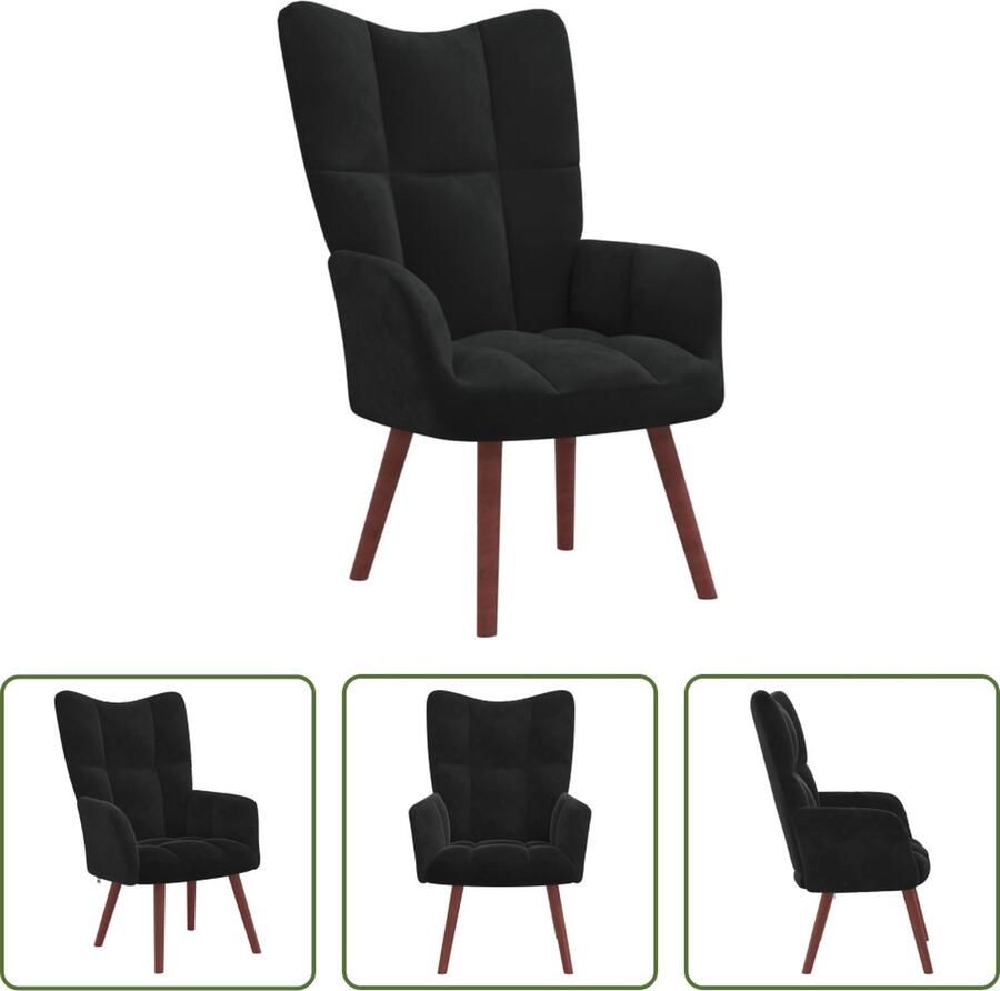 The Living Store Relaxstoel Zwart 61.5 x 69 x 95.5 cm Fluweel (100% polyester) Stalen frame Relaxfauteuil Zwarte Fauteuils Velvet Fauteuil Lounge Stoel Huiskamer Meubels - Foto 3
