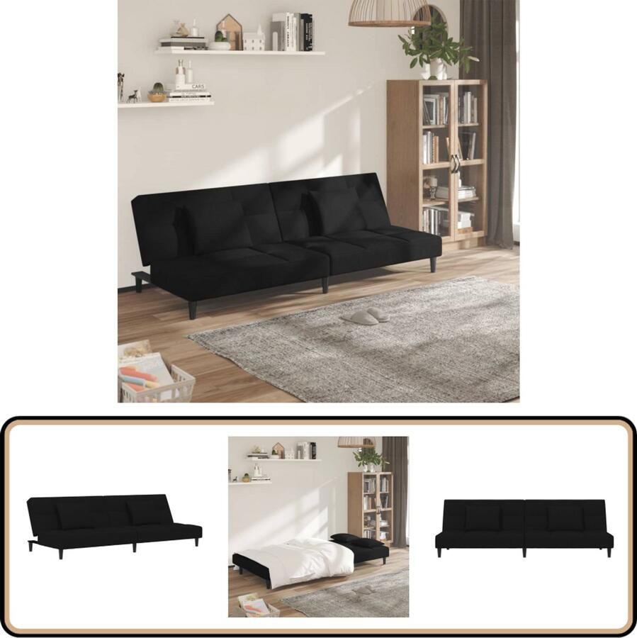 VidaXL Zwarte Fluwelen 2-zits Slaapbank met Kussens Slaapbank Sofa Bed Tweepersoonsbed Lounge Meubilair Fluweel Bank