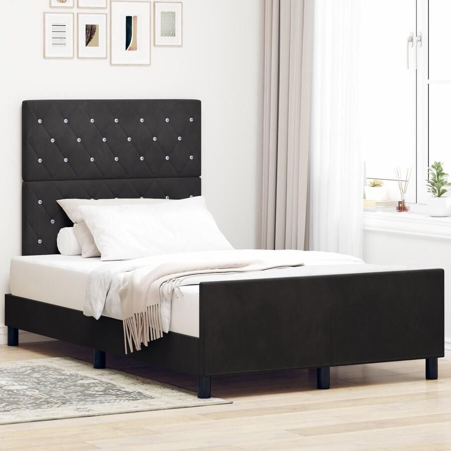 VidaXL Bedframe met hoofdeinde Zwart 120 x 190 cm Fluweel - Foto 2