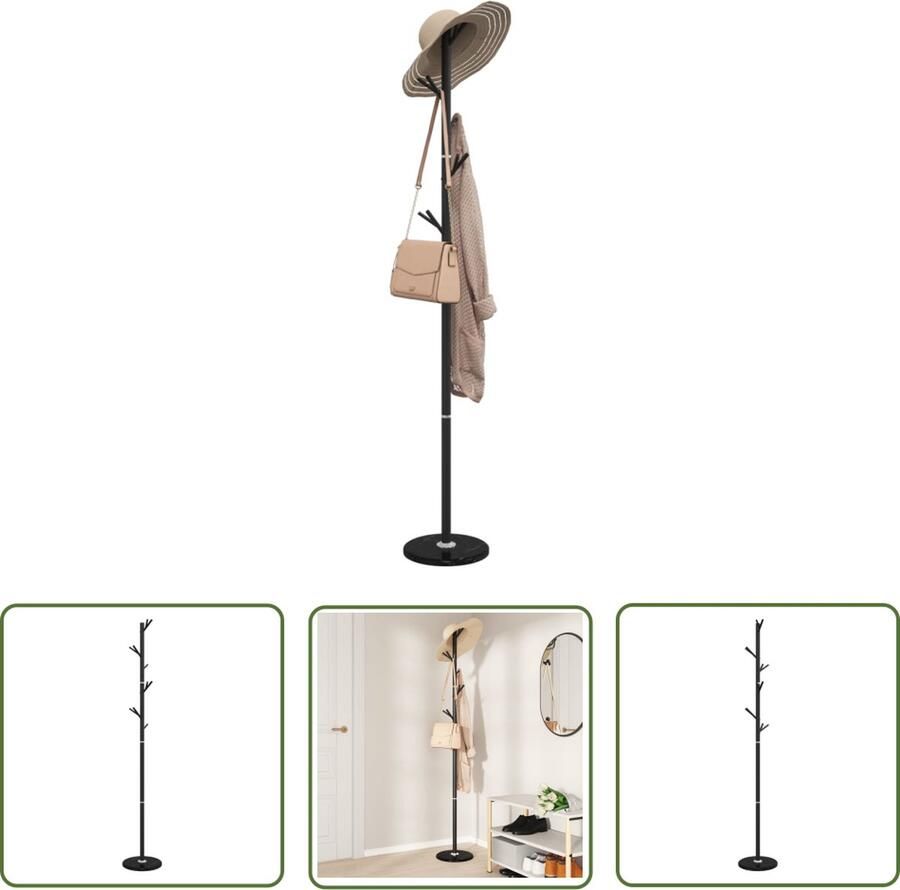 The Living Store Kapstok 175 cm gepoedercoat ijzer zwart Kapstok Zwarte Kapstok Wandkapstok Entreehal Garderobe