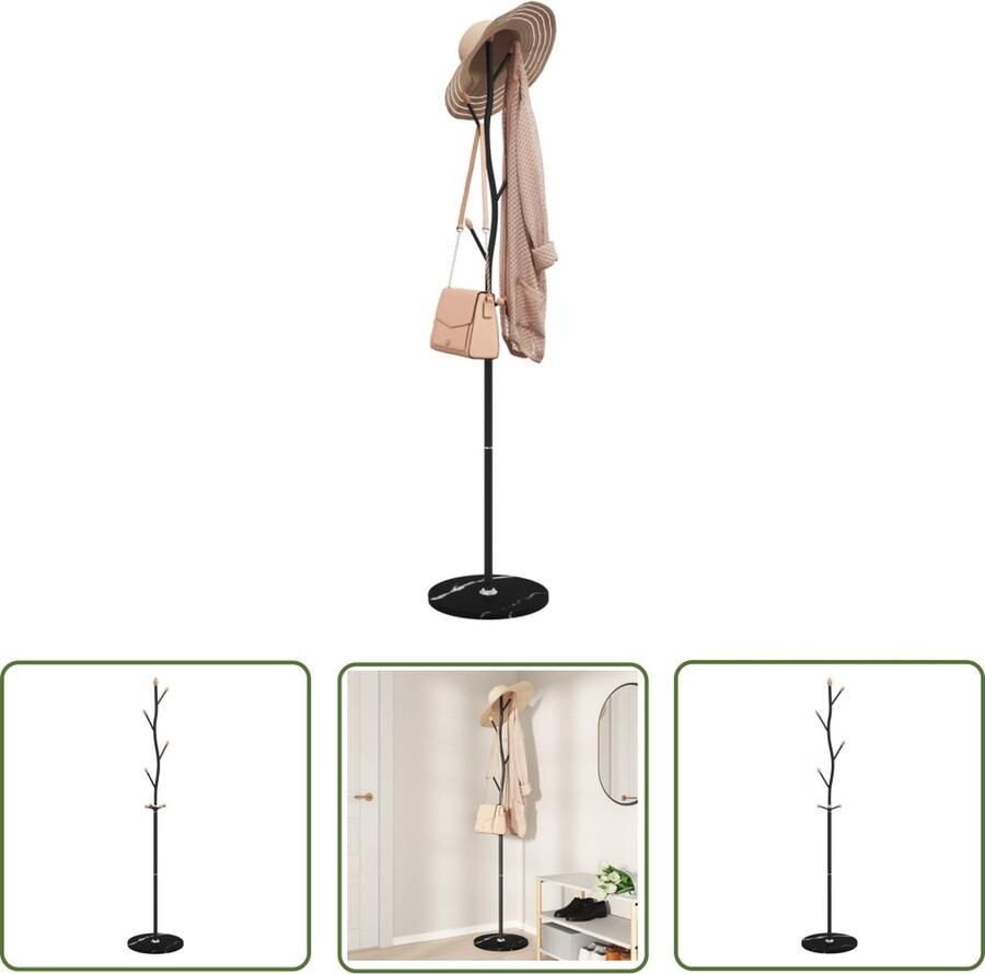 The Living Store Kapstok Zwart 8 Haken 177 cm Marmeren Voet Kledingbeschermer Kapstok Zwarte Kapstok Wandkapstok Entreehal Meubilair Garderobe