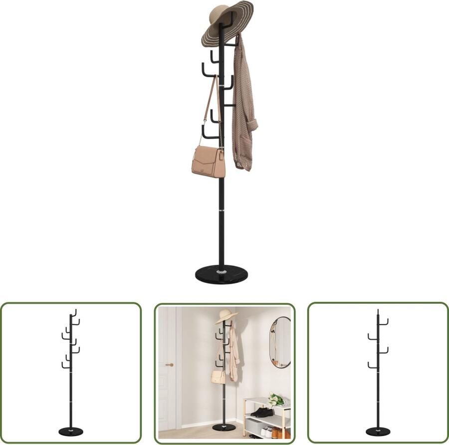The Living Store Kapstok 183 cm gepoedercoat ijzer zwart Kapstok Zwarte Kapstok Ijzeren Kapstok Marmeren Kapstok Wandhaak