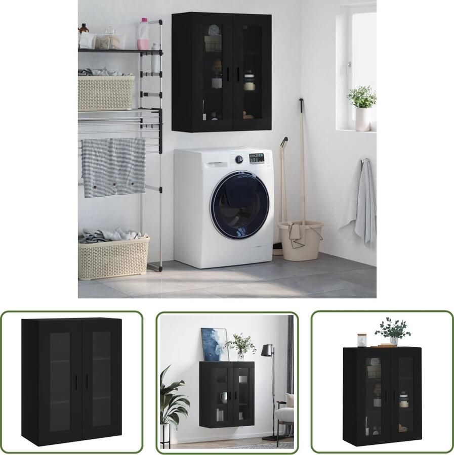 The Living Store Hangkast 69 5x34x90 cm zwart Wandkast Opbergkast Houten Kast Zwarte Kast Designkast