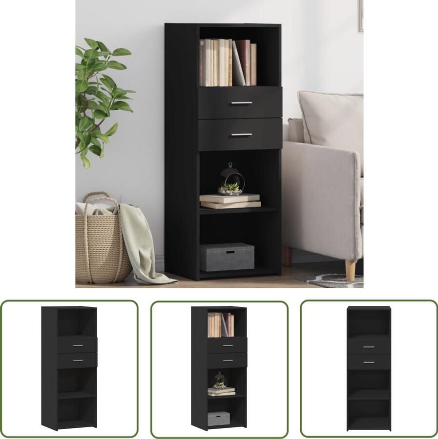 The Living Store Hoge kast 45x42 5x124 cm bewerkt hout zwart Opbergkast Scandinavisch Design Zwarte Kast Houten Kast Hoogslaapkast