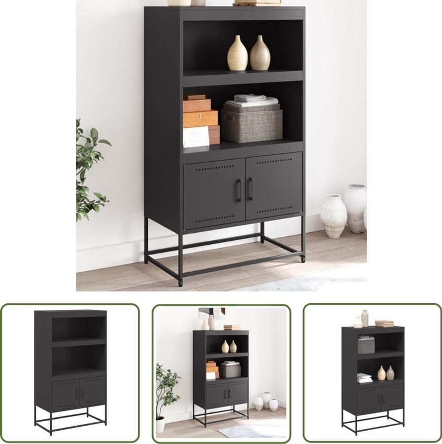 The Living Store Hoge kast 68 5x38 5x123 5 cm staal zwart Industriele Kast Metalen Kast Opbergkast Zwarte Kast Woonkamer Kast