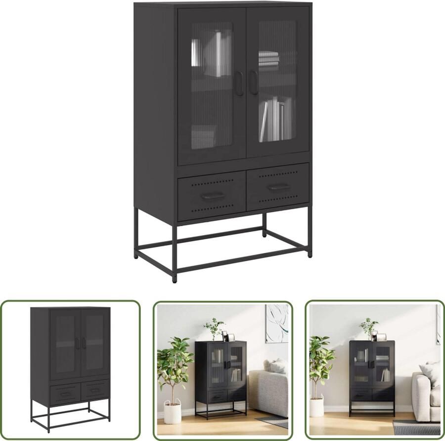 The Living Store Hoge kast 68x39x111 5 cm staal zwart Hoge Kast Opbergkast Metalen Kast Zwarte Kast Keukenopslag