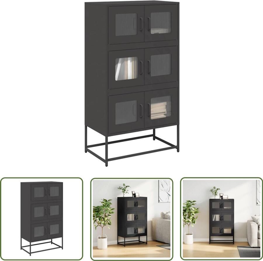 The Living Store Hoge kast 68x39x123 cm staal zwart Hoge Kast Opbergkast Metalen Kast Zwarte Kast Keukenopslag