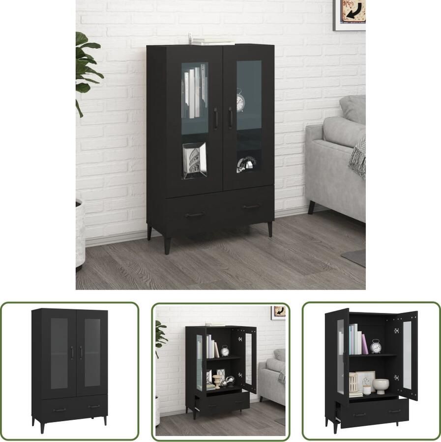 The Living Store Hoge kast 70x31x115 cm bewerkt hout zwart Hoge Kast Zwarte Kast Houten Kast Opslagoplossing Woonkamermeubilair