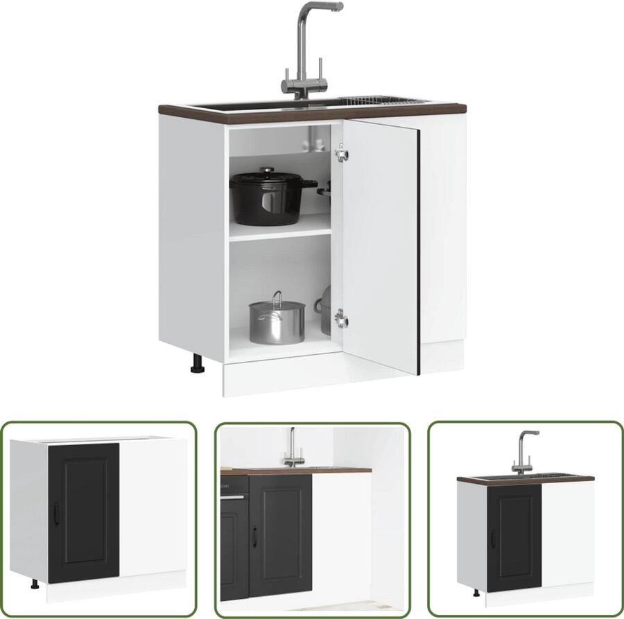 The Living Store Keuken onderkast Kalmar bewerkt hout zwart Keukenonderkast Zwarte Keukenkast Houten Keukenkast Opslagruimte Keuken Keukenopstelling - Foto 2