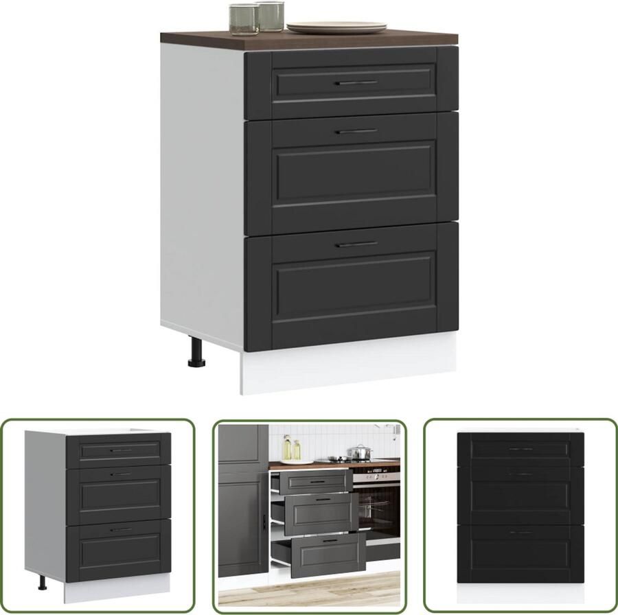 VidaXL Keuken onderkast Porto bewerkt hout zwart Keukenkasten Zwarte Keukenkasten Houten Keukenkasten Onderkasten Keukenopbergruimte