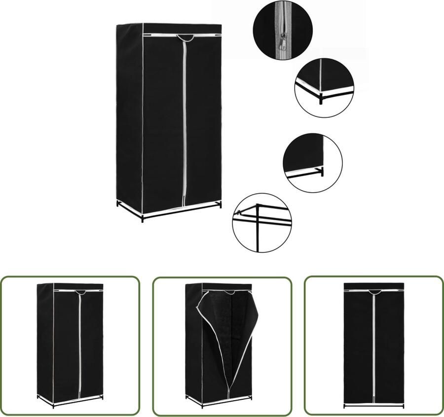 The Living Store Kledingkast Zwart 75 x 50 x 160 cm Ijzeren frame Polyester bekleding Kledingkast Zwarte Kledingkast Zwart Ijzeren Kledingkast Compacte Kledingkast