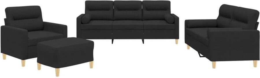 The Living Store Loungeset Zwart 3-zitsbank 2-zitsbank fauteuil voetenbank Duurzame stof stevig frame Comfortabele zitervaring Praktische rolkussens Veelzijdige voetenbank Afmetingen- zie beschrijving