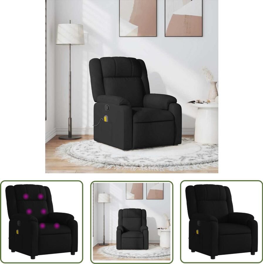 VidaXL Massagestoel verstelbaar stof zwart Massagestoel Zwarte Massagestoel Elektrische Massagestoel Relaxstoel Ergonomische Stoel