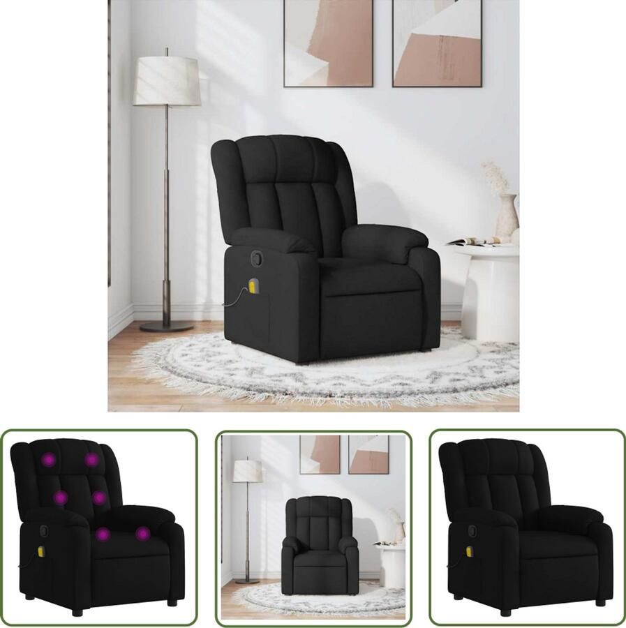 The Living Store Massagestoel verstelbaar stof zwart Massagestoel Verstelbare Stoel Lounge Stoel Relaxstoel Ergonomische Stoel