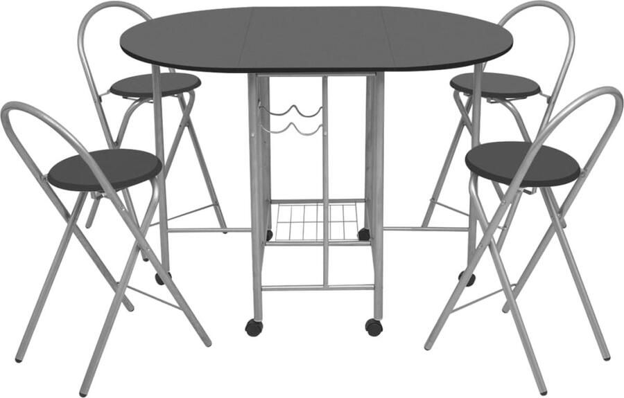 The Living Store Eetkamerset Zwart Zilver Opvouwbaar MDF 112x80x79 cm 45x36x76 cm 1.5 cm MDF-dikte 29.8 cm zitbreedte Eenvoudig te monteren Eetkamerset Zwarte Meubels Opvouwbare Tafel Mdf Meubilair Salontafel - Foto 3