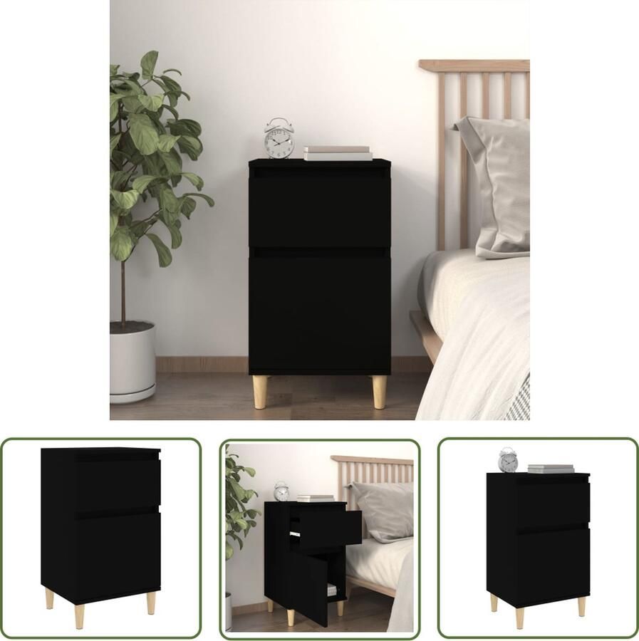 The Living Store Nachtkastje Zwart 40x35x70 cm Hout Nachtkastje Zwarte Nachtkast Houten Nachtkast Compact Nachtkastje Slaapkamervloerisdecoratie - Foto 2