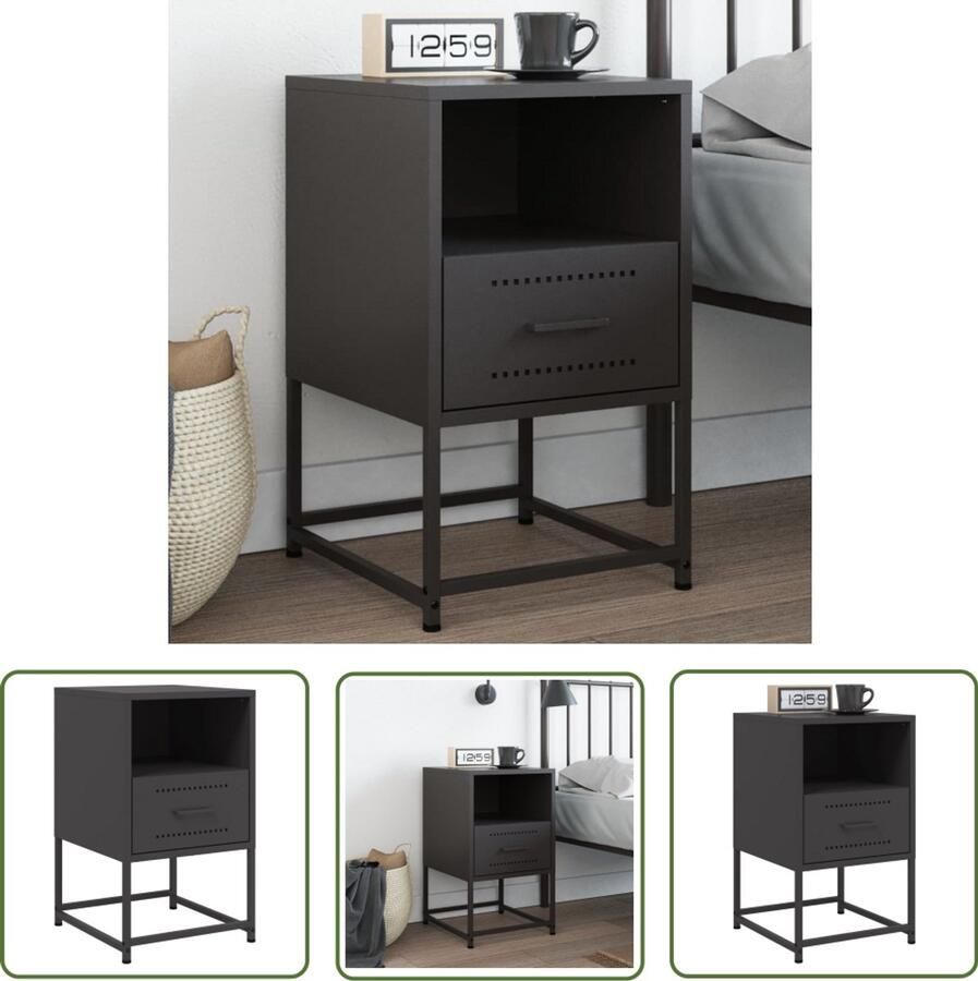 The Living Store Nachtkastje 36x39x60 5 cm staal zwart Nachtkastje Industrieel Zwarte Nachtkast Metalen Nachtkast Staal Nachtkast Salontafel