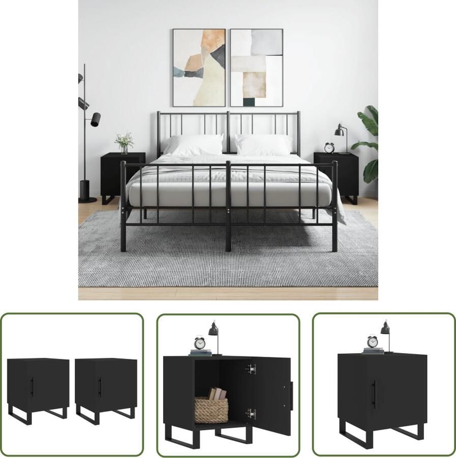 The Living Store Nachtkastjes 2 st 40x40x50 cm bewerkt hout zwart Nachtkastje Zwarte Nachtkast Houten Nachtkast Modern Nachtkast Met Lade - Foto 2